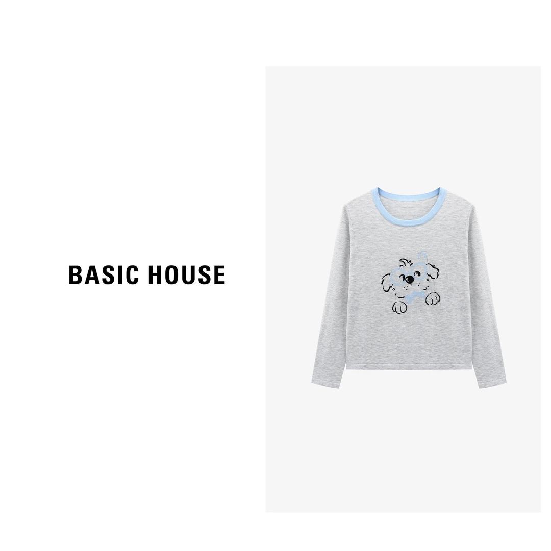 Basic House/百家好时尚简约撞色圆领套头长袖针织衫-B0625B5IPY2