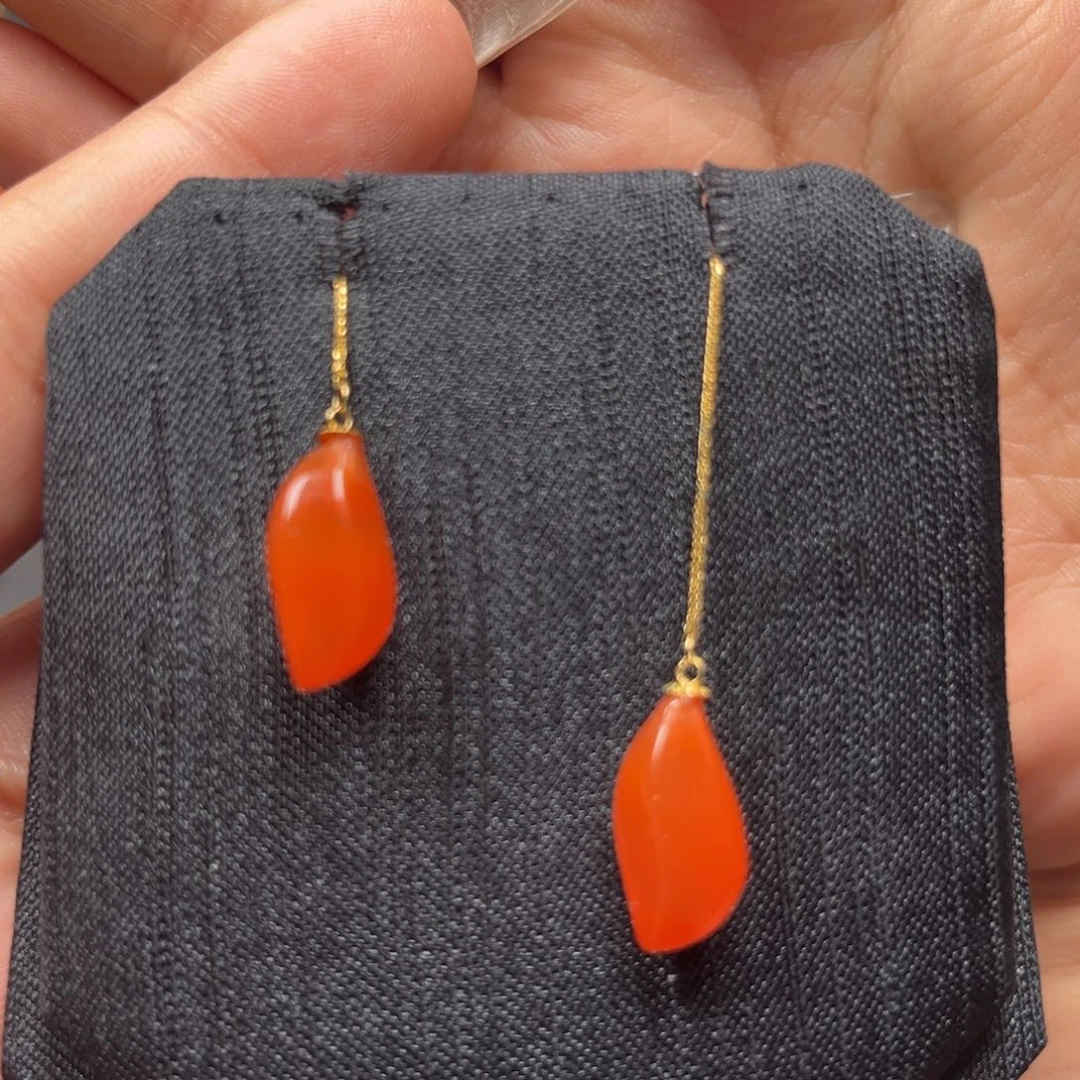 南红玛瑙耳饰18K金镶嵌