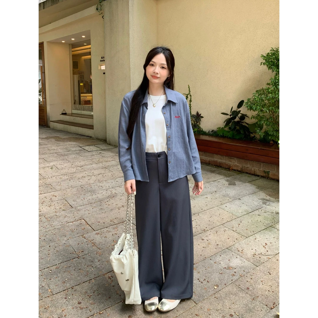 YO定制韩系小个子气质简约通勤高腰西装裤秋季百搭遮胯休闲裤长裤