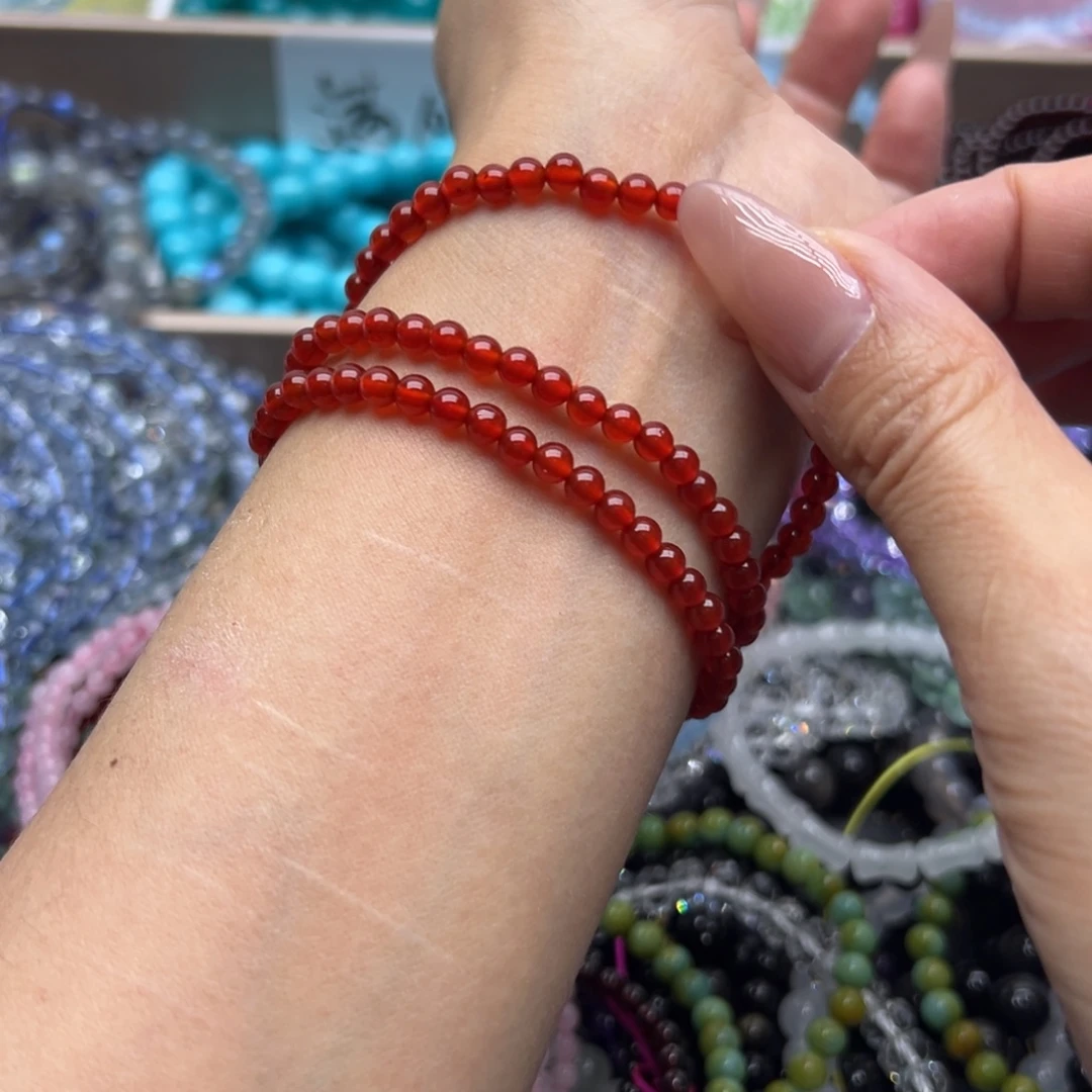 手链未镶嵌水晶三圈红玛瑙