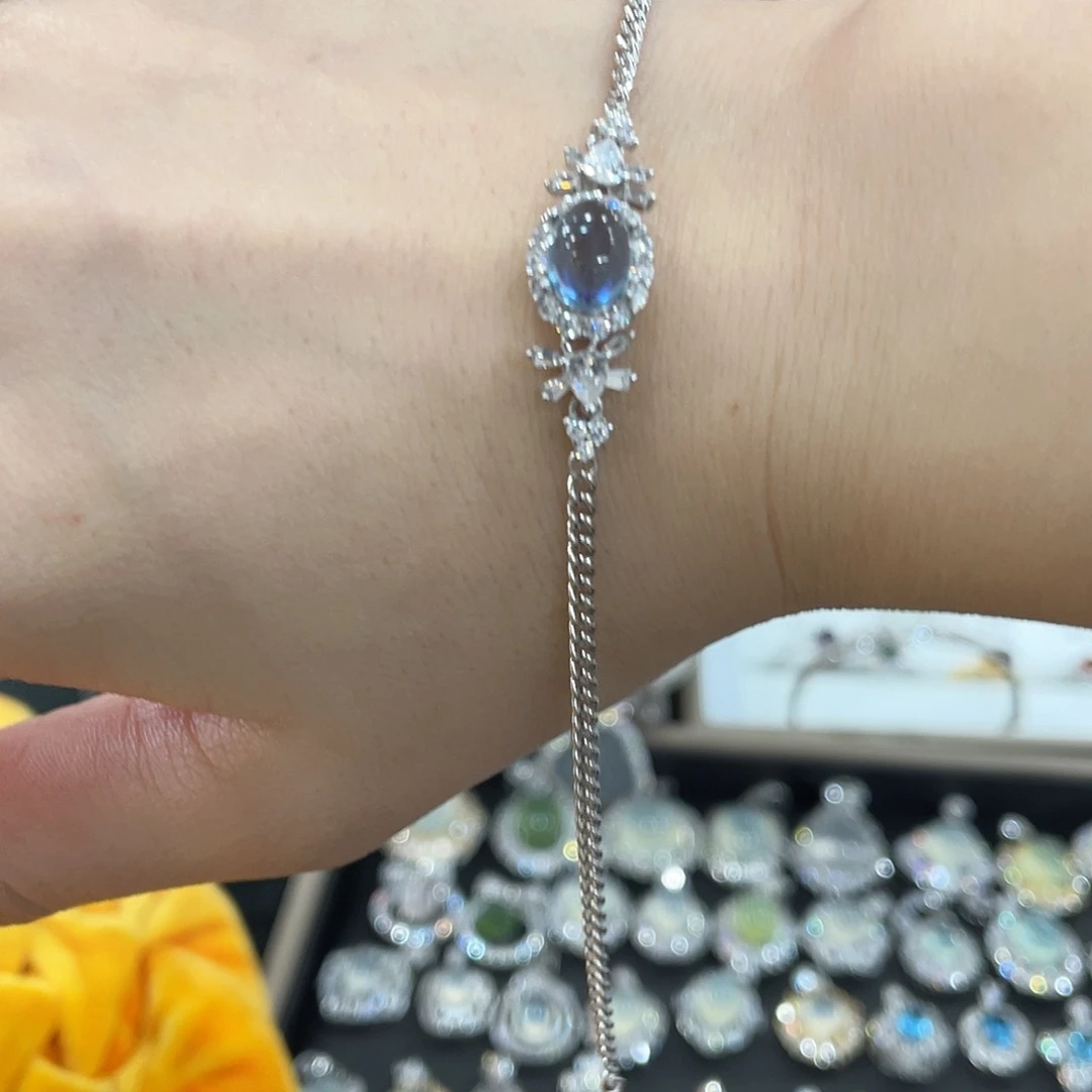 海蓝宝石手链银S925镶嵌几****＾