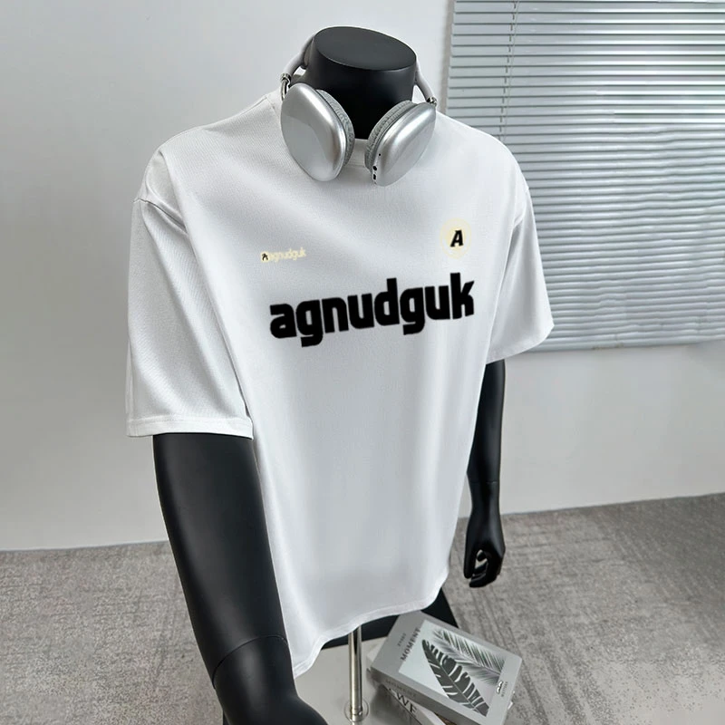 简约风潮牌设计感字母印花纯棉短袖t恤男夏季宽松百搭圆领上衣潮