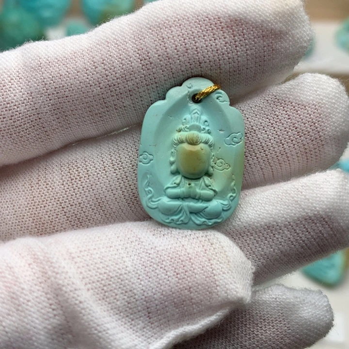 绿松石未镶嵌珠宝奇石高瓷无相观音16.9*24mm