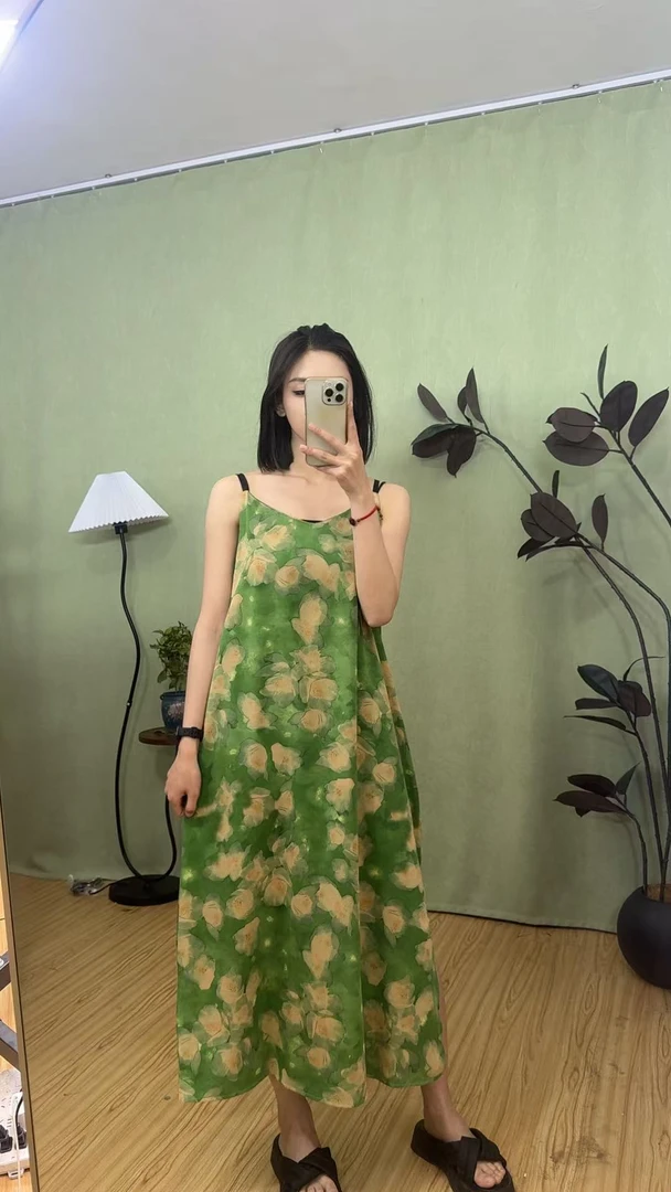 【花海吊带裙】调节肩带开叉设计师连衣裙气质百搭休闲时尚印花