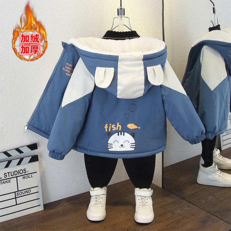 秋冬新款中小童男童派克外套加绒加厚棉服冬季户外男女同款穿搭