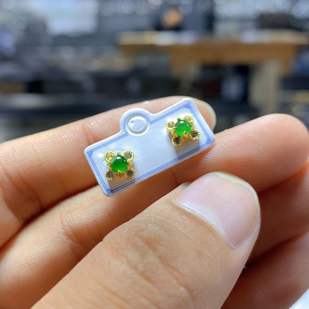 翡翠银S925镶嵌耳钉1号