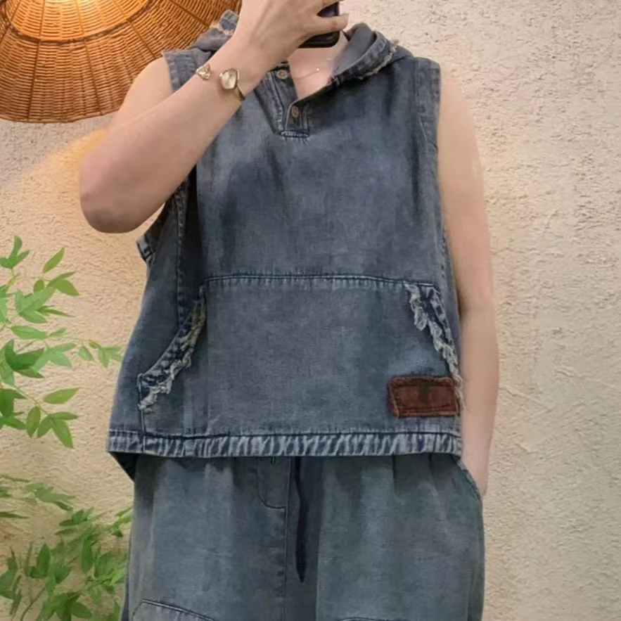 啵啵CM215毛边口袋贴布百搭帽马甲