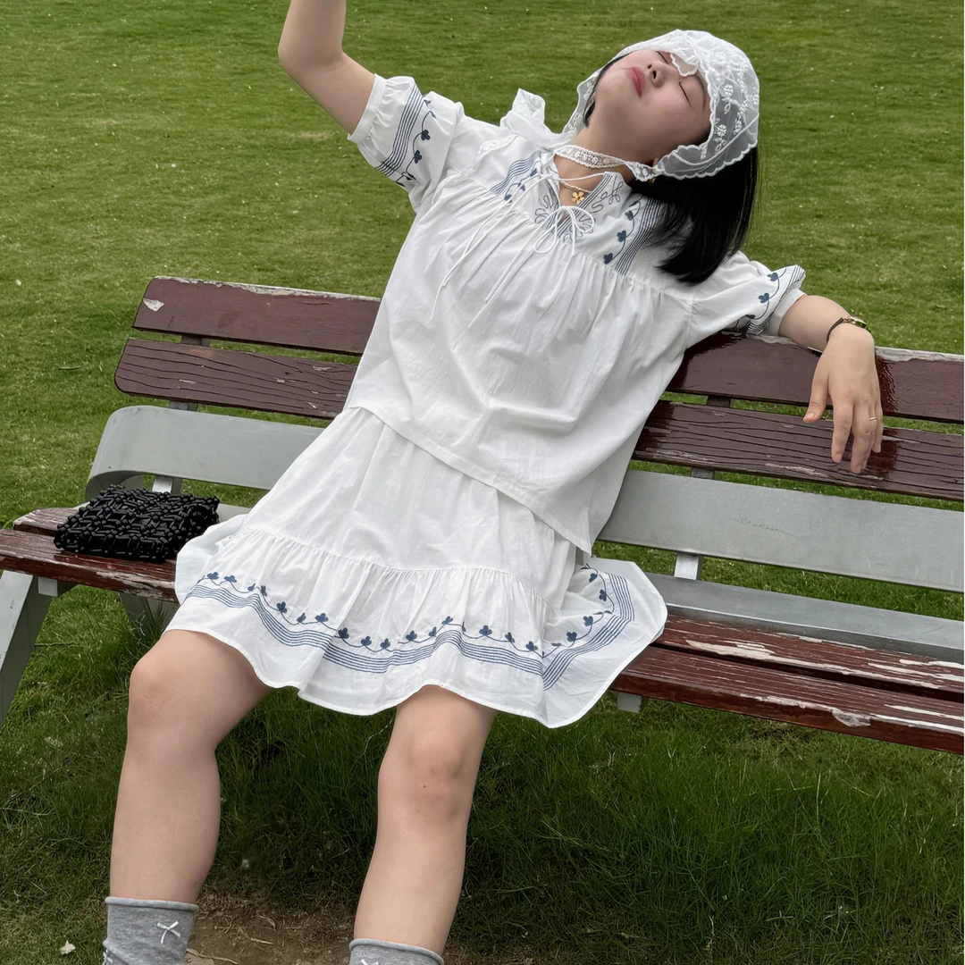 TOTHEND“风吹半夏”又森又法重工刺绣娃娃衫半身裙套装