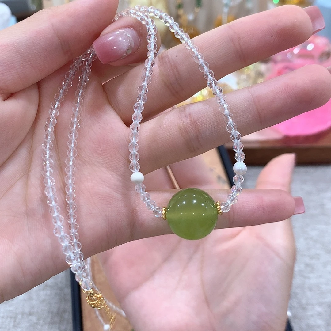 蛇纹石玉银S925镶嵌颈饰