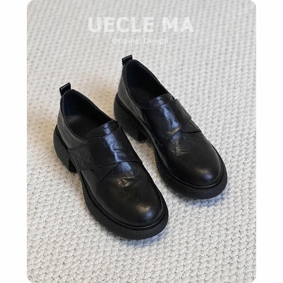 羊皮版~真皮百搭小皮鞋女英伦风2025春秋新款覆古单鞋厚底乐福鞋