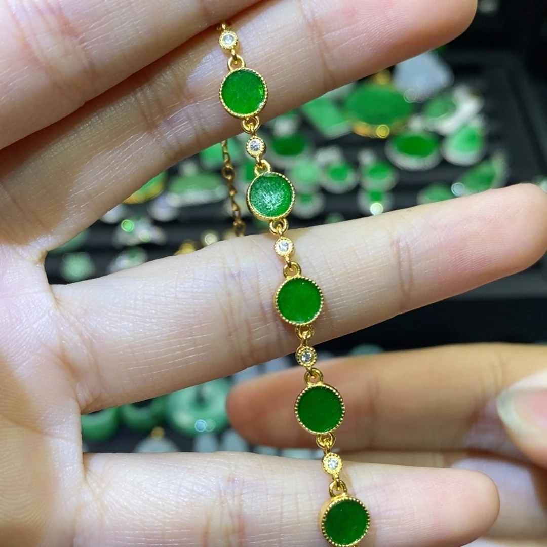 翡翠银S925镶嵌手链有纹裂