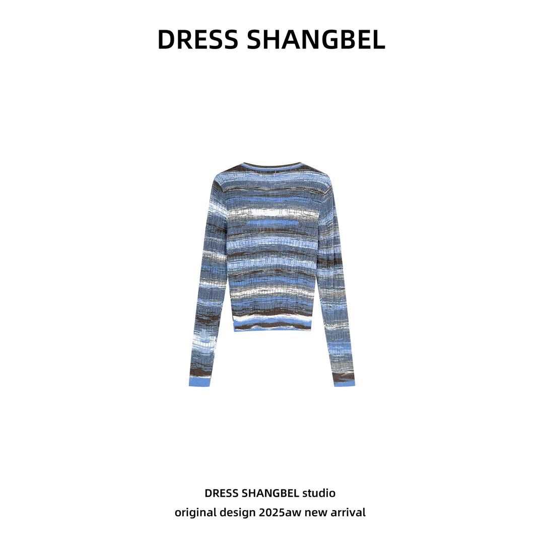 DRESS -圆领秋季新款C37时尚设计师长袖条纹毛针织衫5883H