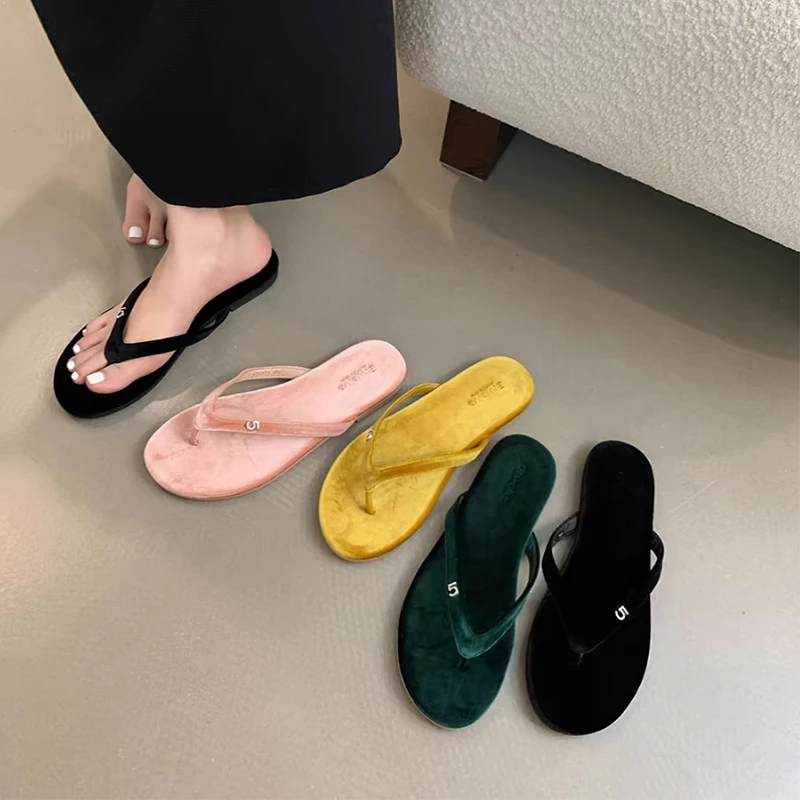 人字拖鞋女夏季外穿时尚2025新款绒面拖夹脚趾网红新中式沙滩凉拖