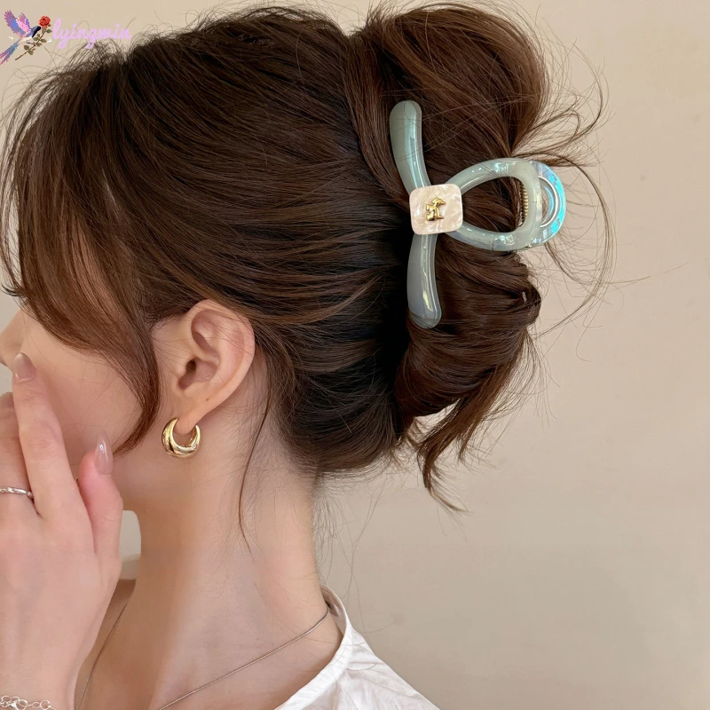 彩色狗狗金标镭射抓夹百搭后脑勺半扎盘发夹女鲨鱼夹复古ins发饰