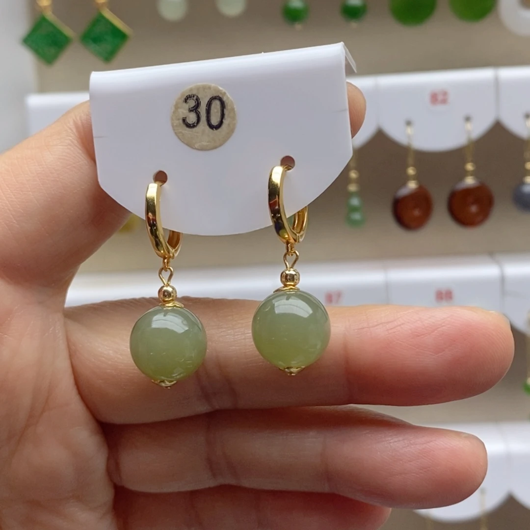 银S925镶嵌和田玉耳饰