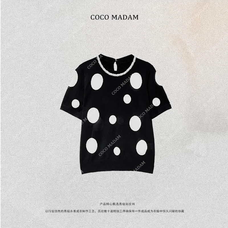 NIUNIU · Niu-465 早春时尚百搭重工钉珠波点短袖上衣