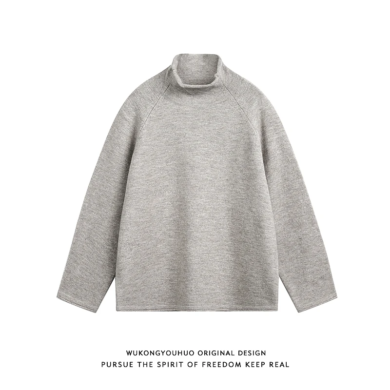 悟空有货美式复古高级感立领针织衫男女潮牌宽松纯侣休闲毛衣