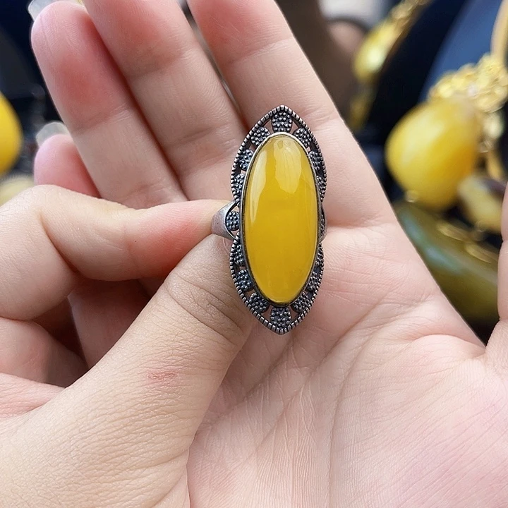 裸石琥珀银S925镶嵌