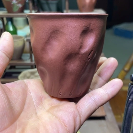 秋***山茶杯紫砂全手工（手捏）主人杯，155毫升