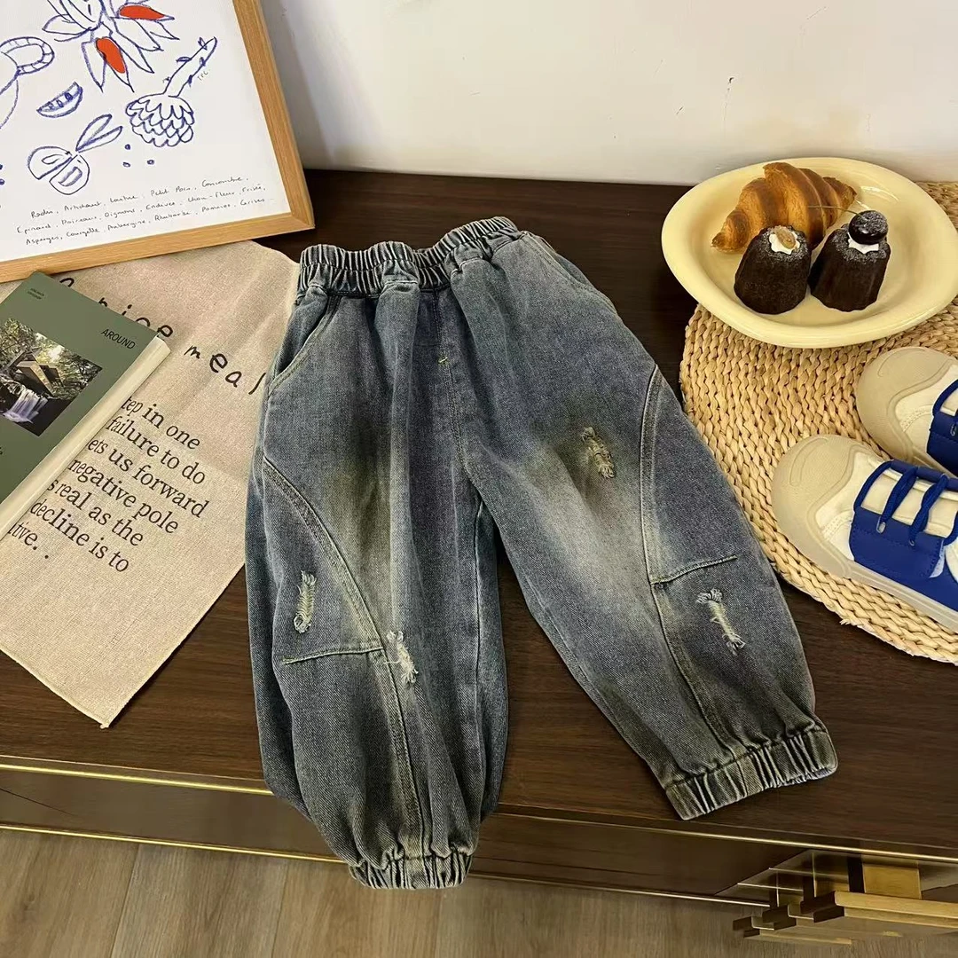 儿童潮酷破洞牛仔脏脏裤KH1967