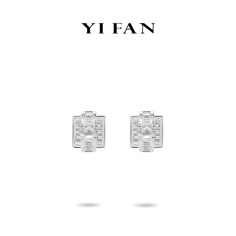 925银合成锆石耳饰 3373-白色四爪方形满钻耳环