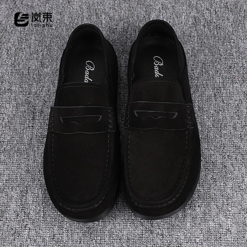 2025春夏新款男士真皮透气豆豆鞋反绒皮一脚蹬乐福鞋纯色磨砂单鞋