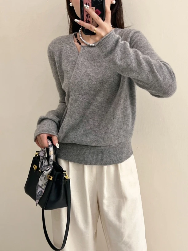 少女风短款秋毛针织衫打底衫宽松针织衫显瘦长袖休闲百搭圆领