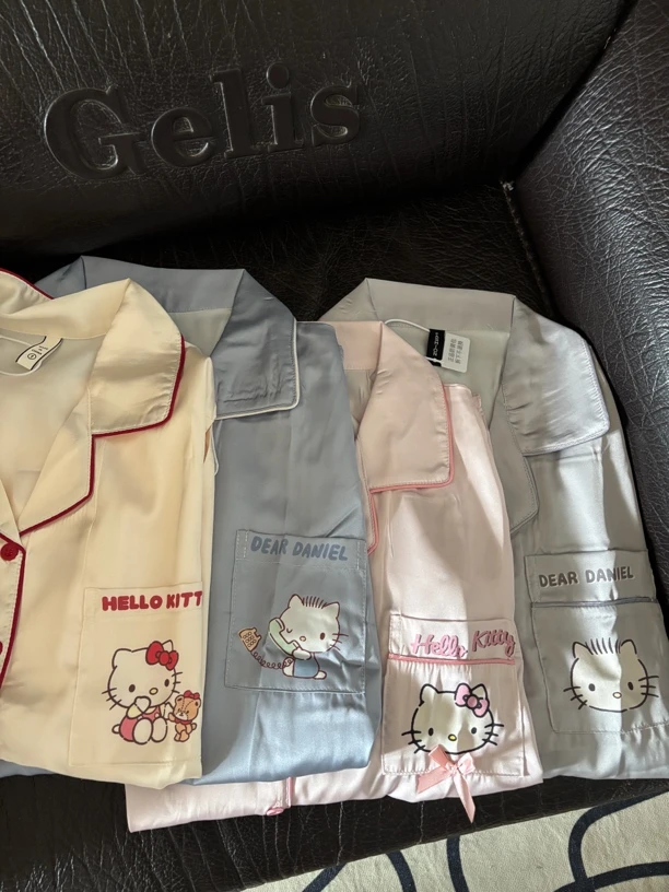 kitty$Daniel情侣冰丝睡衣女四季长袖长裤卡通可爱休闲大码家居服