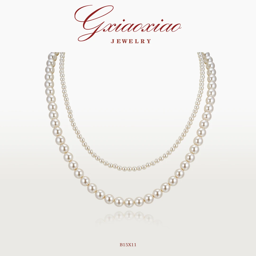 铜合金仿珍珠项链 法式气质高级优雅百搭双层锁骨项链 B15X11