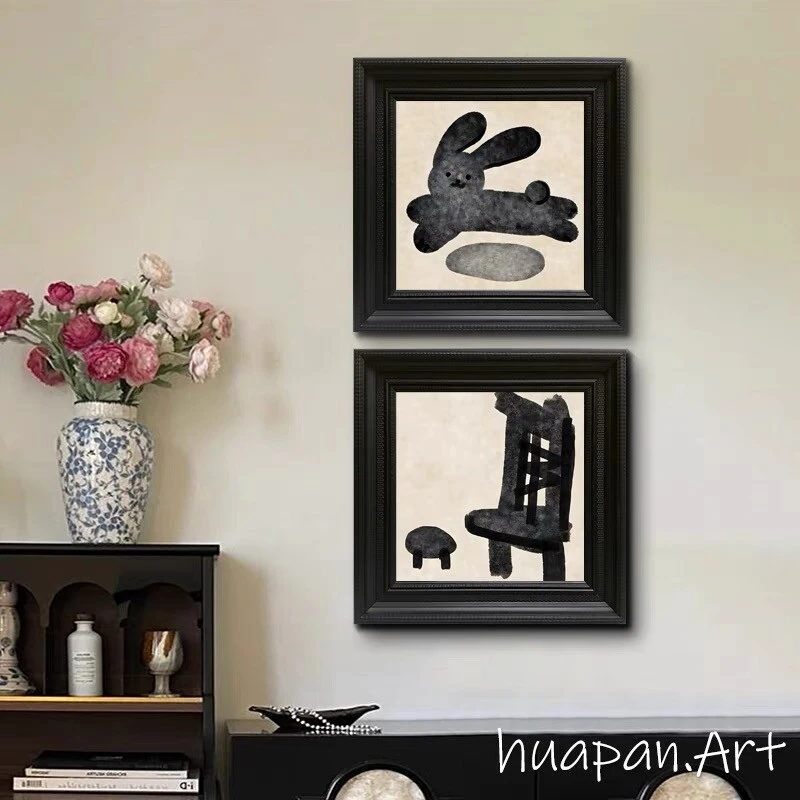 《静默》组合抽象黑白艺术餐厅挂画法式中古风客厅装饰画玄关壁画