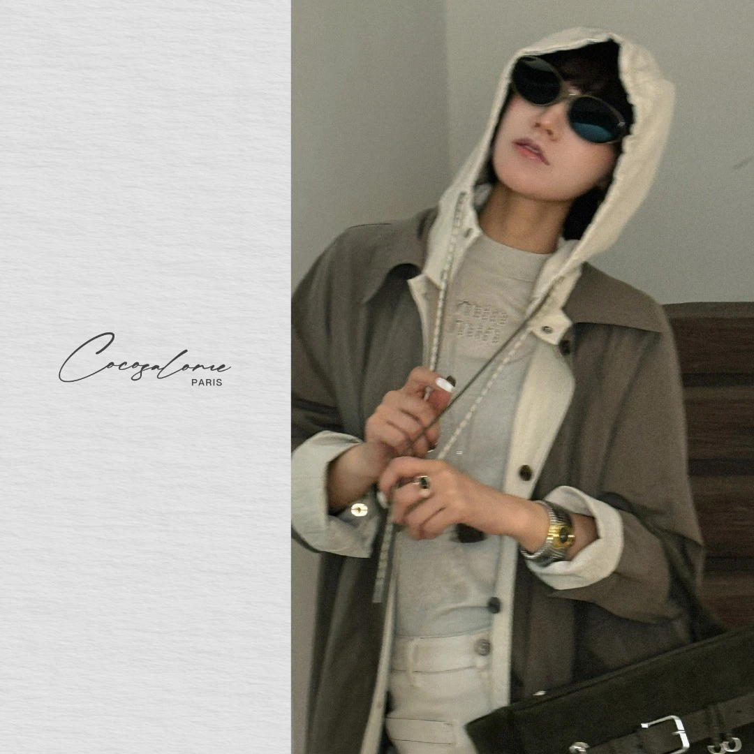 韩彬彬"双胞胎"明星同款双面穿抗皱时髦撞色抽绳塑形风衣2323-1