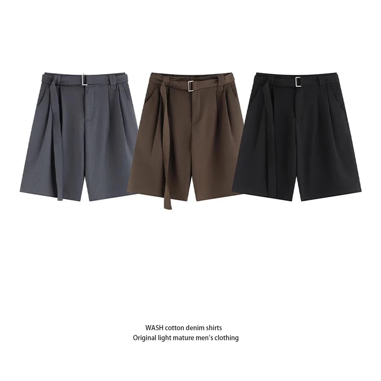 黑色西装短裤男夏季宽松过膝男生五六分dk西裤高级感男装痞帅裤子