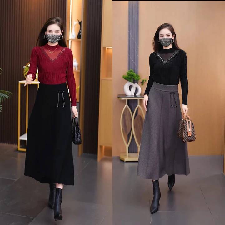 半身裙女款爆款2025新款侧盘扣针织显瘦高弹时尚半身裙