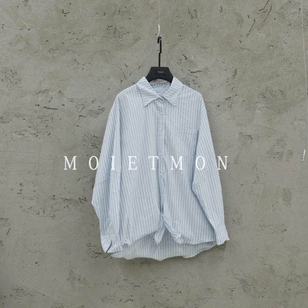 Moi et mon秋季新款小众时尚休闲百搭条纹衬衣宽松长袖衬衫