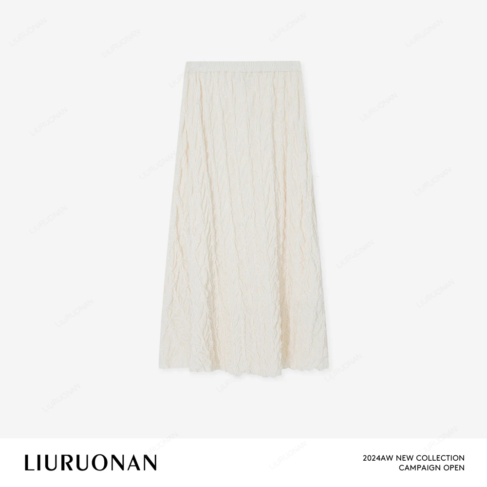 LIURUONAN 24AW【白泡芙丝绒裙】橡筋腰显瘦中长款半身裙设计感钩花