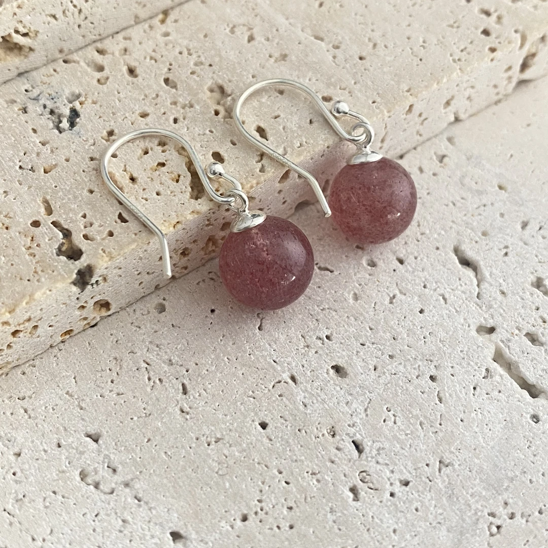 925银耳饰 粉粉小草莓圆球耳坠C3316新年款时尚百搭喜庆气质