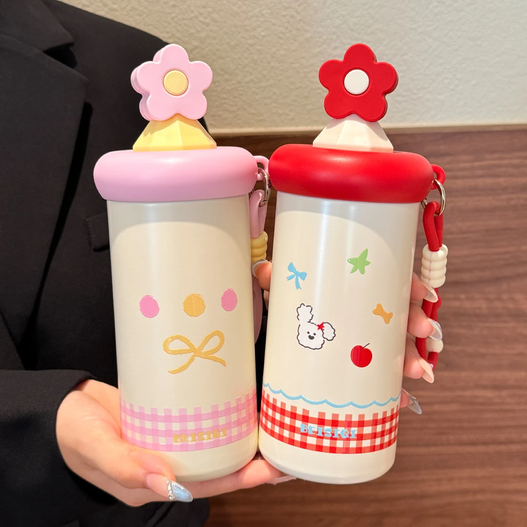 保温杯女生爆款2025最新款吸管水杯可爱不锈钢水杯少女心咖啡杯子