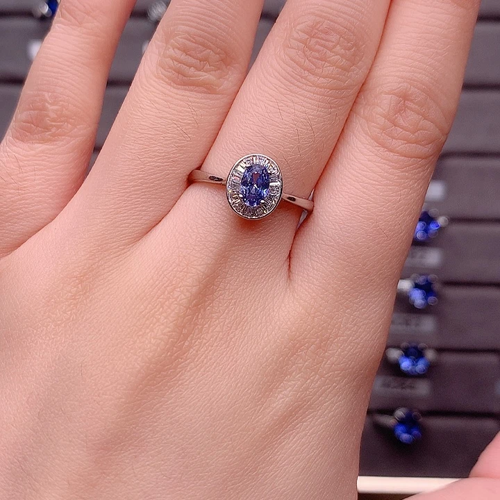 蓝宝石银S925镶嵌戒指