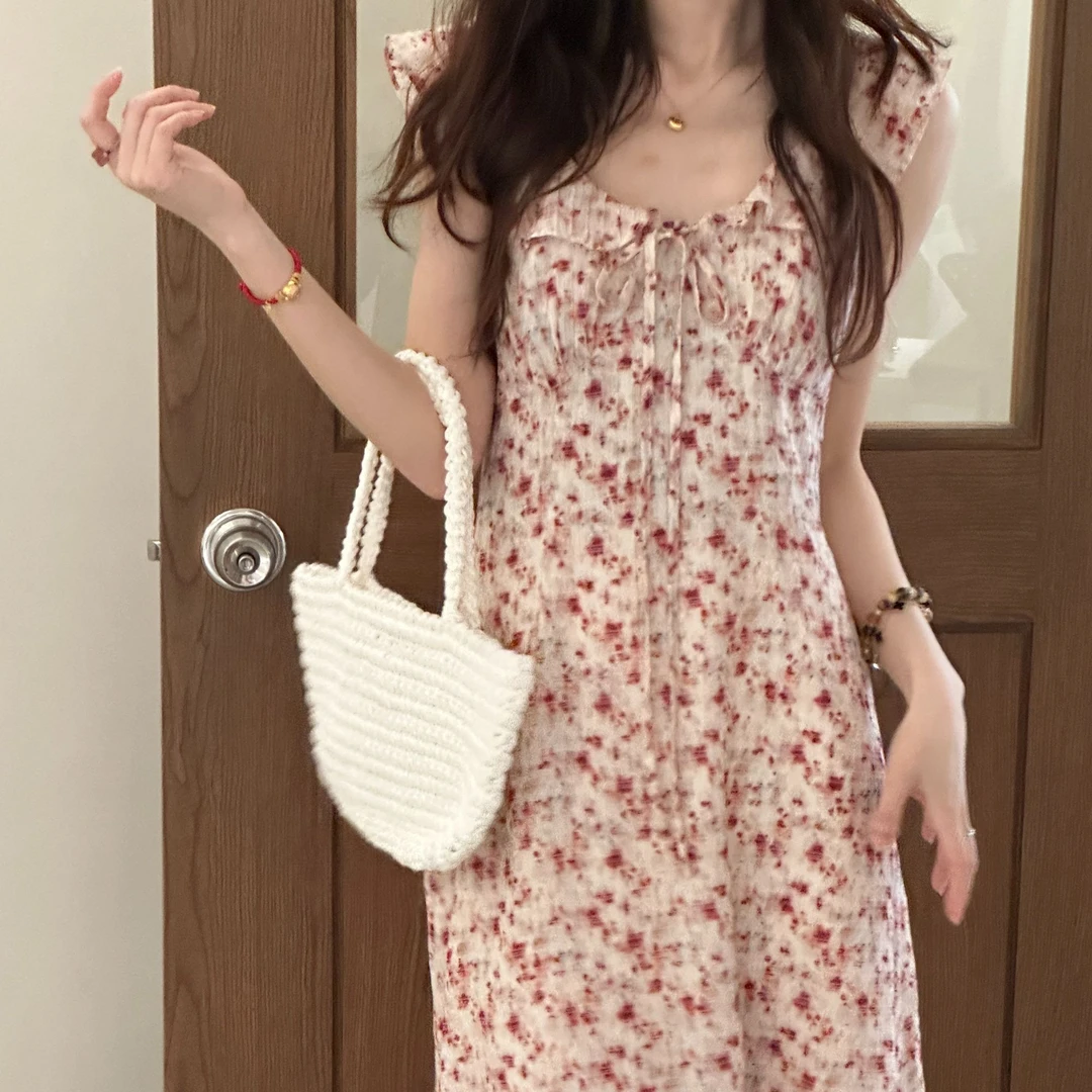 韩货-【荔枝玫瑰公主】初夏简约气质慵懒优雅设计感法式茶褐裙/4017