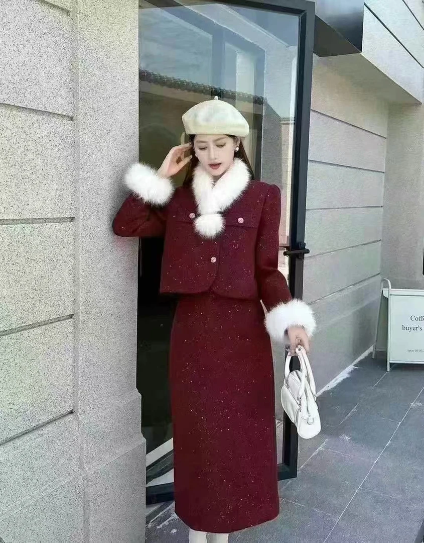 女装千金风冬季保暖时尚套装显瘦气质套装加棉