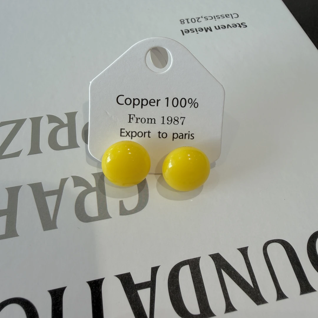 非金属铅玻璃耳饰 韩高级感勃垦地彩色球球法式轻奢复古港风气质