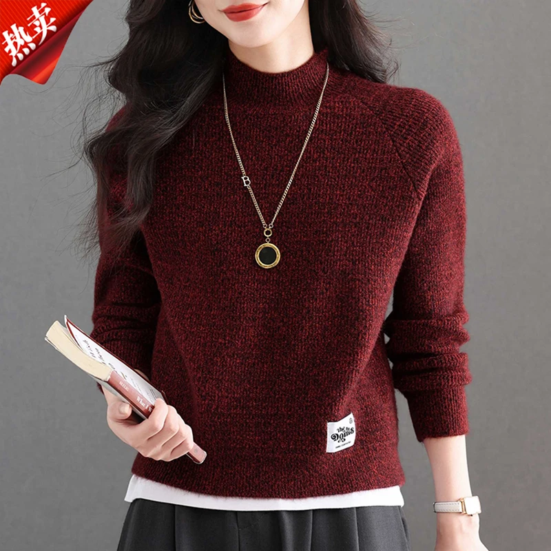 【原版正品】羊毛衫女半高领针织打底衫显瘦宽松毛衣洋气套头上衣