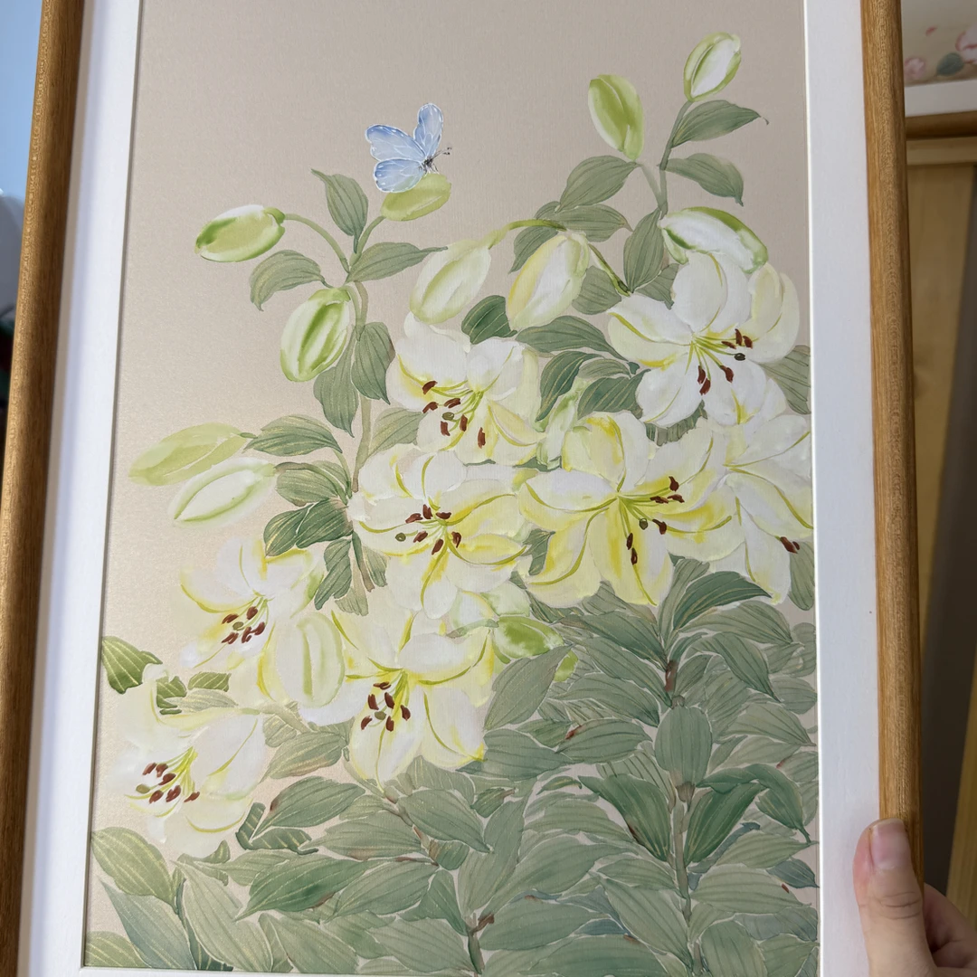 百合装饰带框装裱尺寸32✖️44实木画框