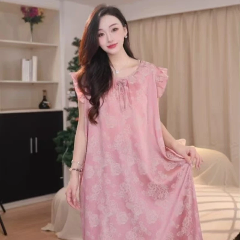 达芬奇密码2025新款冰雪丝玫瑰花开睡裙家居服连衣裙夏薄款家居服