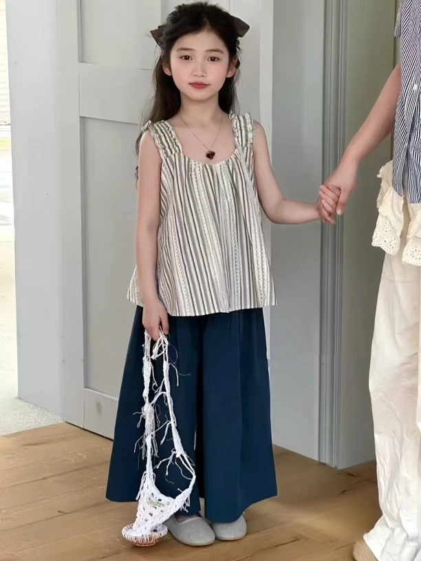 女童娃娃衫套装夏季2025新款儿童休闲夏装中大童阔腿裤两件套