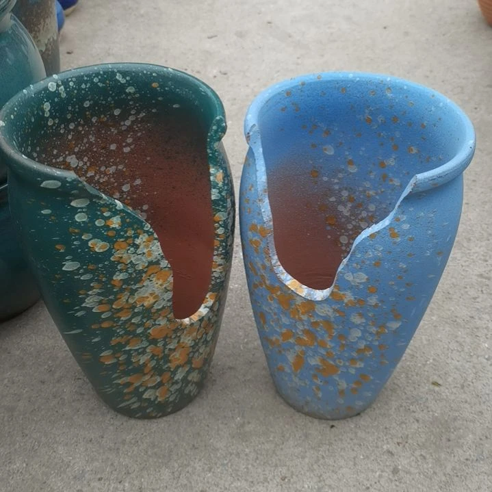 红陶口14高26两个盆子