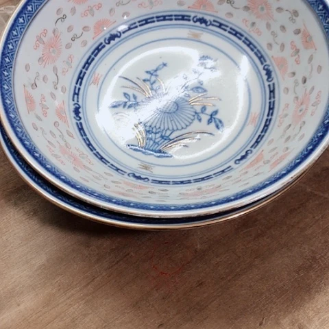 杯用****6景德镇青花玲珑加彩碗23公分