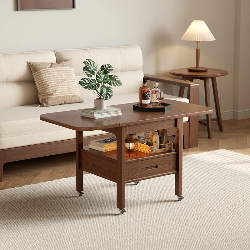 木屋记实木可移动折叠茶几客厅家用小户型餐桌两用现代简约边几