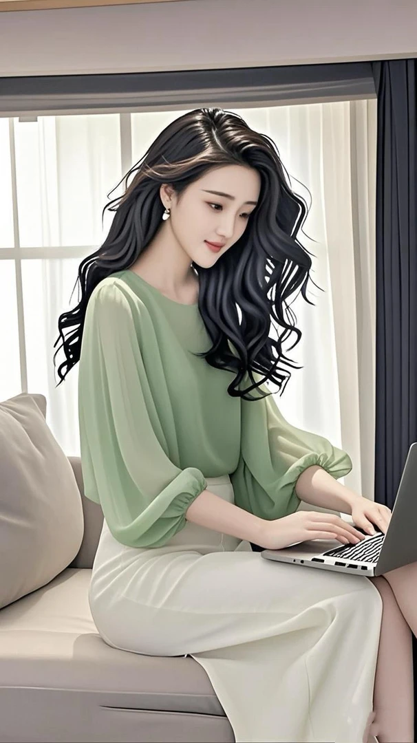 SS1044清新茉莉绿色显瘦遮肚上衣夏季法式女装洋气上衣