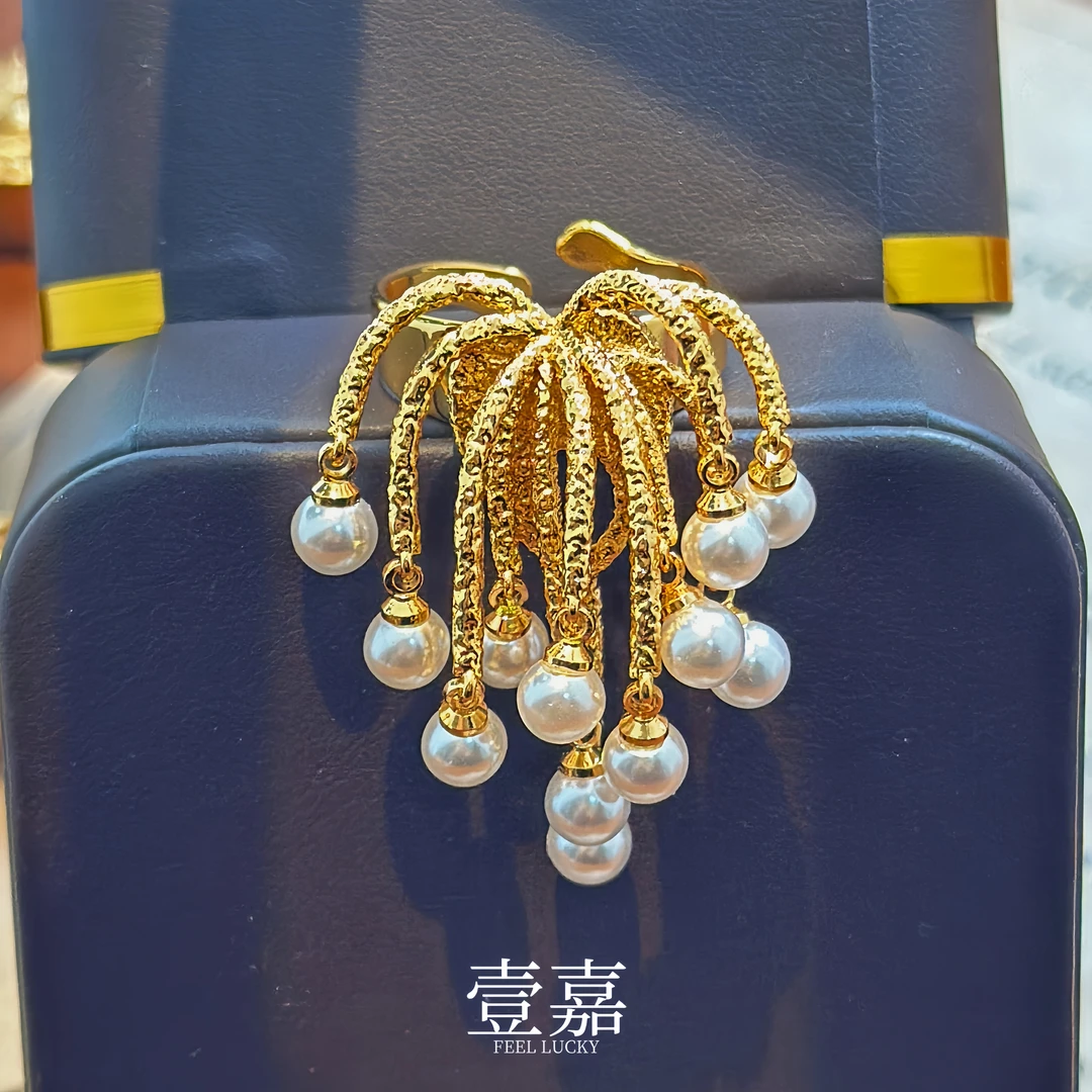 黄铜仿珍珠戒指 壹嘉 黄铜戒指 法式轻奢仿珍珠开口戒指花火MY08